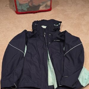 Columbia Kids Dark Blue and Light Green Raincoat